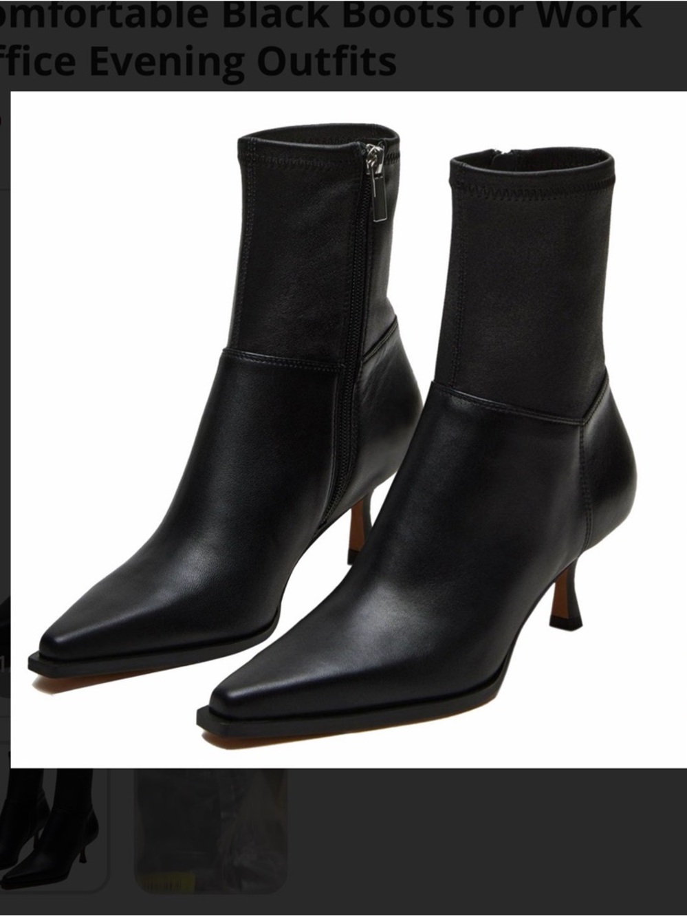 Women's Black Pointed-Kit Ankle Boot with Low Heel